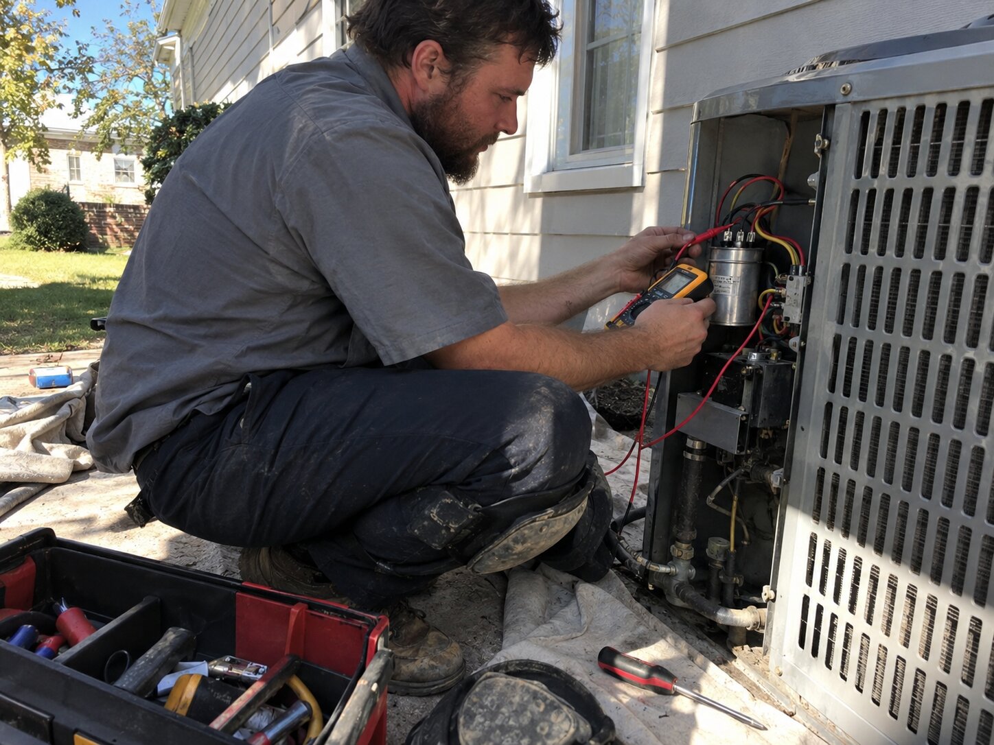 Capacitor test on an AC condenser in Nicholasville Ky by Lexington Heating and Air