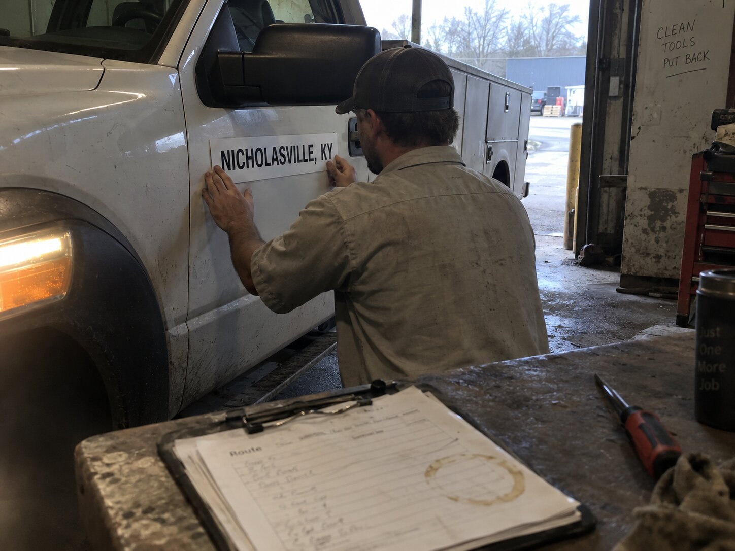 Applying a city name magnet before a service area job in Nicholasville Ky by Lexington Heating and Air