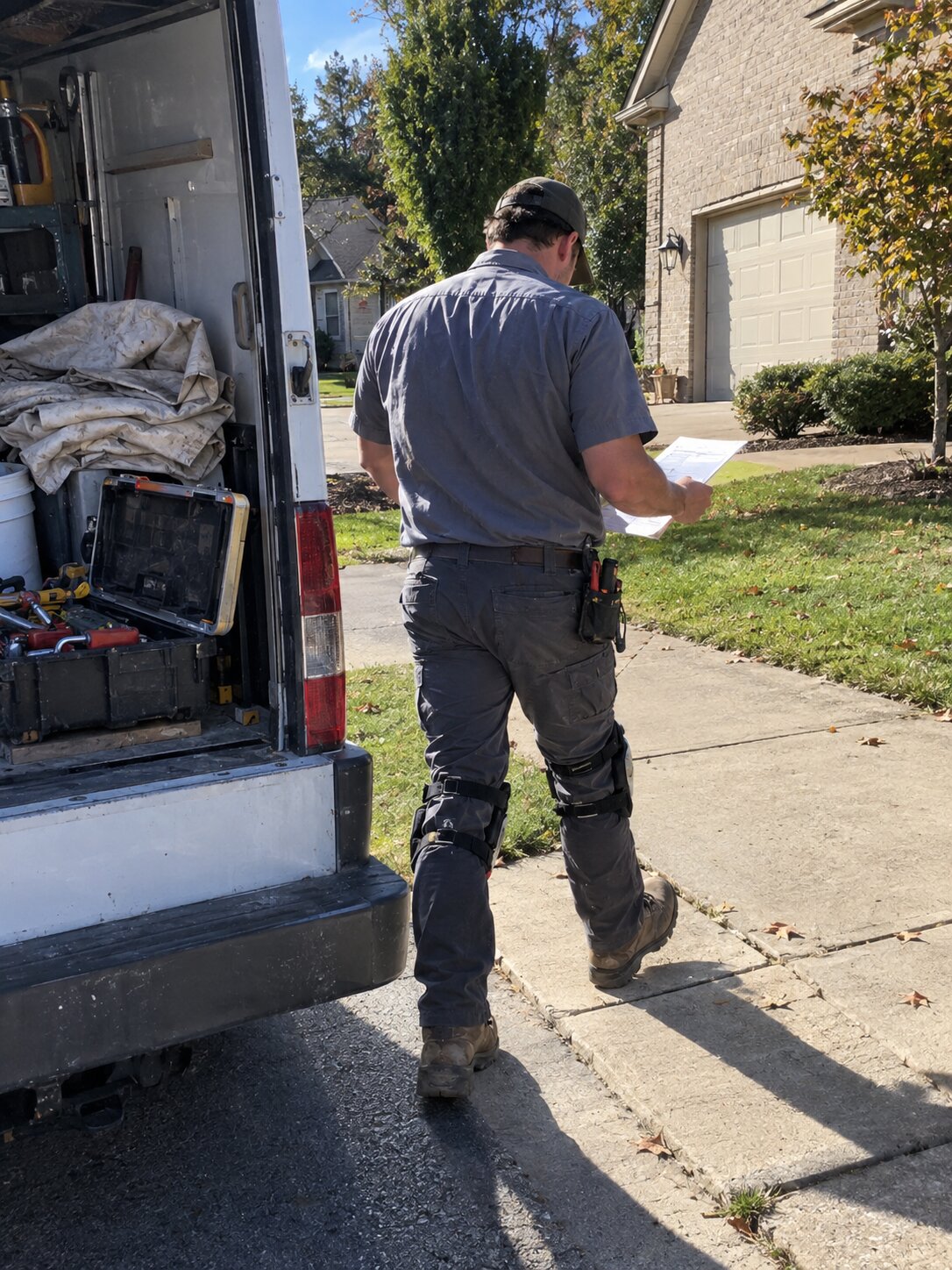 Technician arriving in a service area neighborhood in Lexington Ky by Lexington Heating and Air
