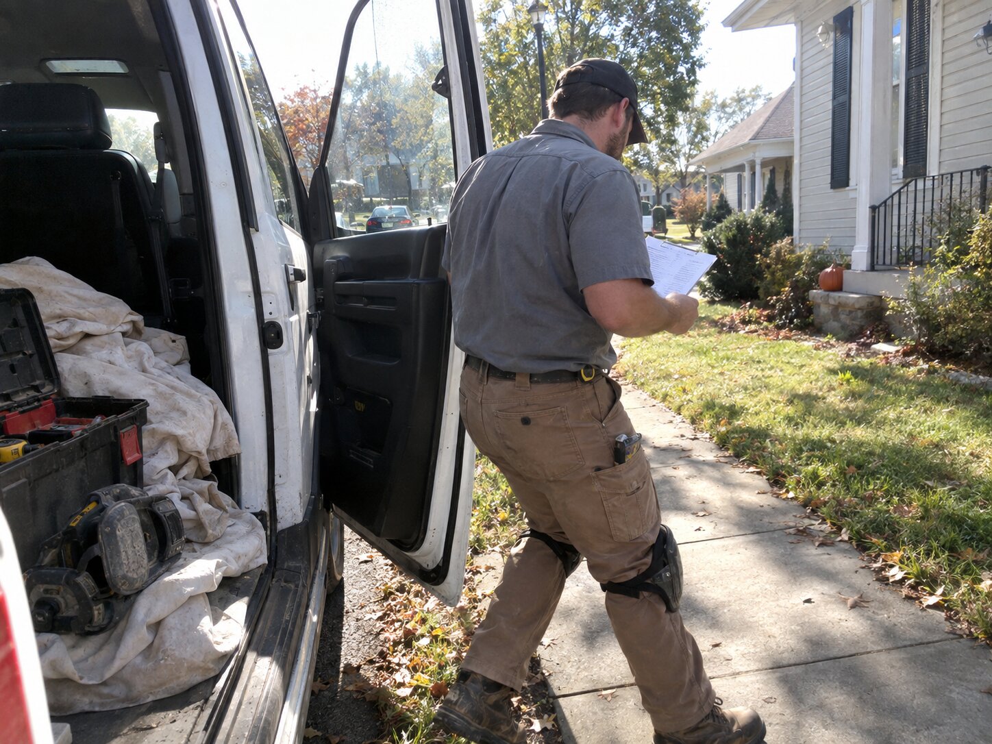 Technician arriving in a service area neighborhood in Versailles Ky by Lexington Heating and Air