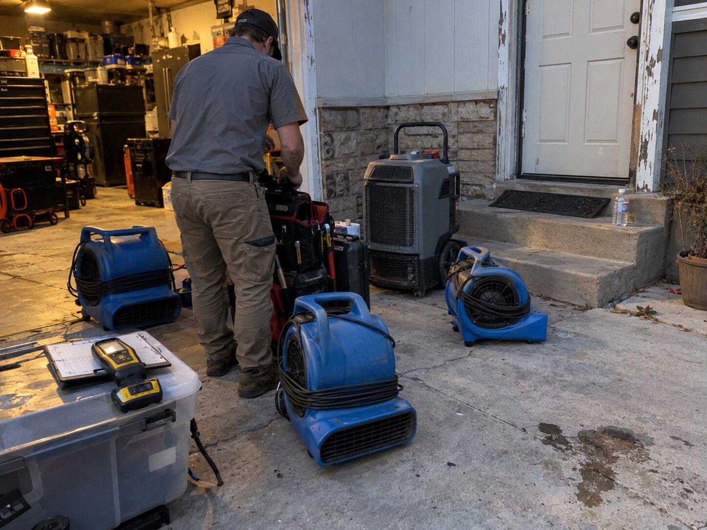 Staging equipment before a service day in Swamp Cooler Service by Lexington Heating and Air