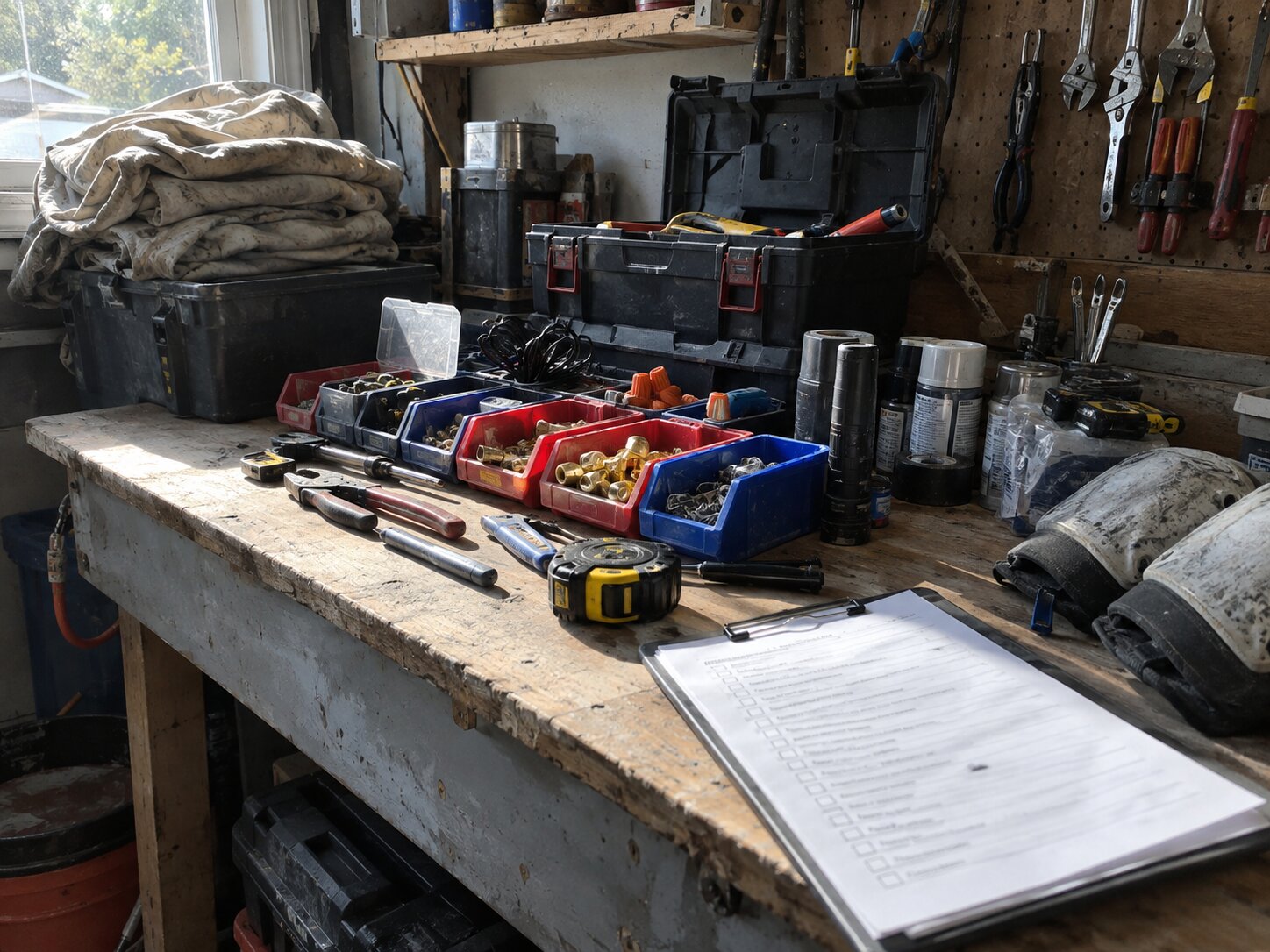 Shop workbench during a morning tool check in Installation by Lexington Heating and Air