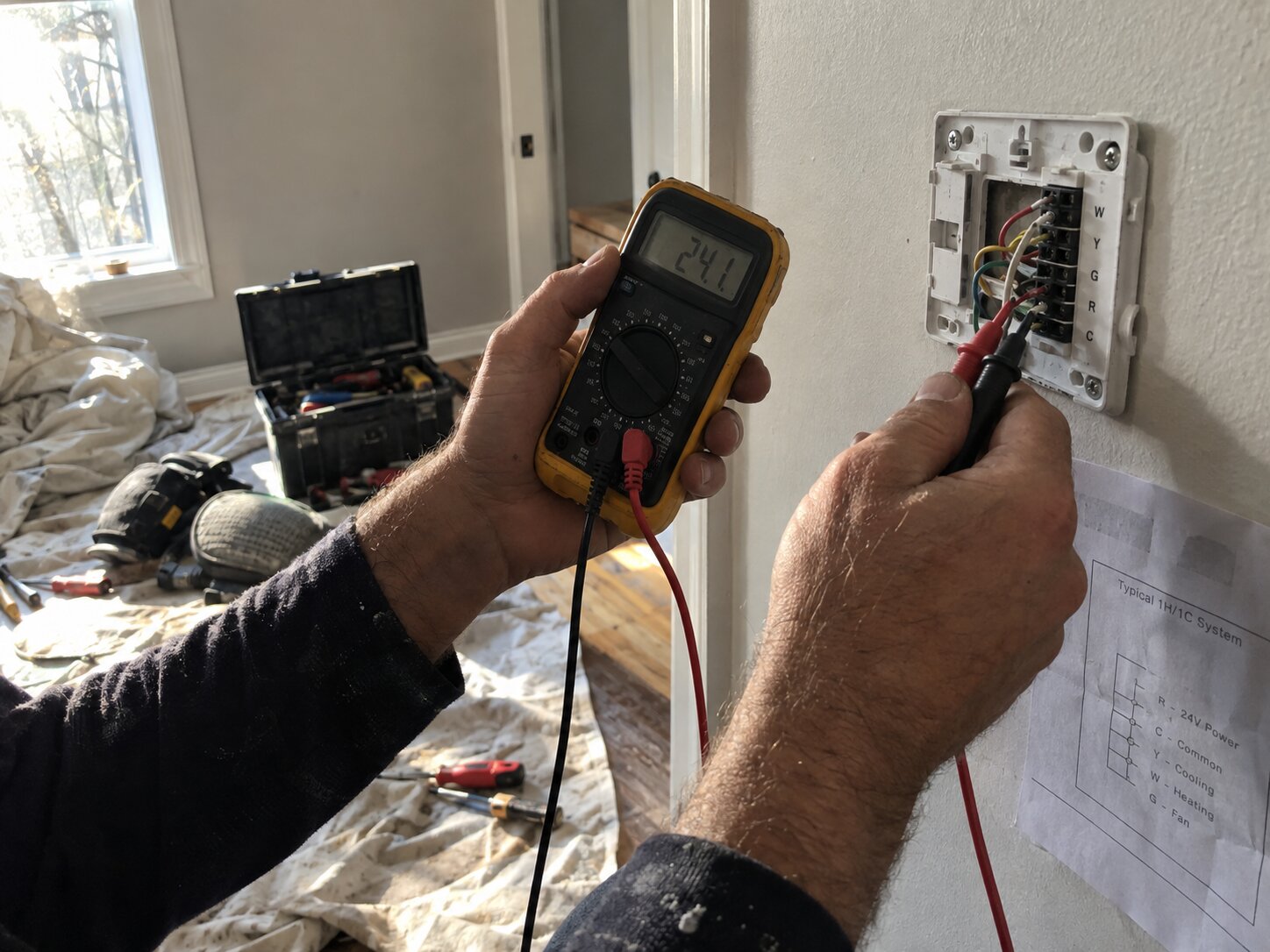 Checking thermostat wiring during a heating call in Gas Line Installation by Lexington Heating and Air