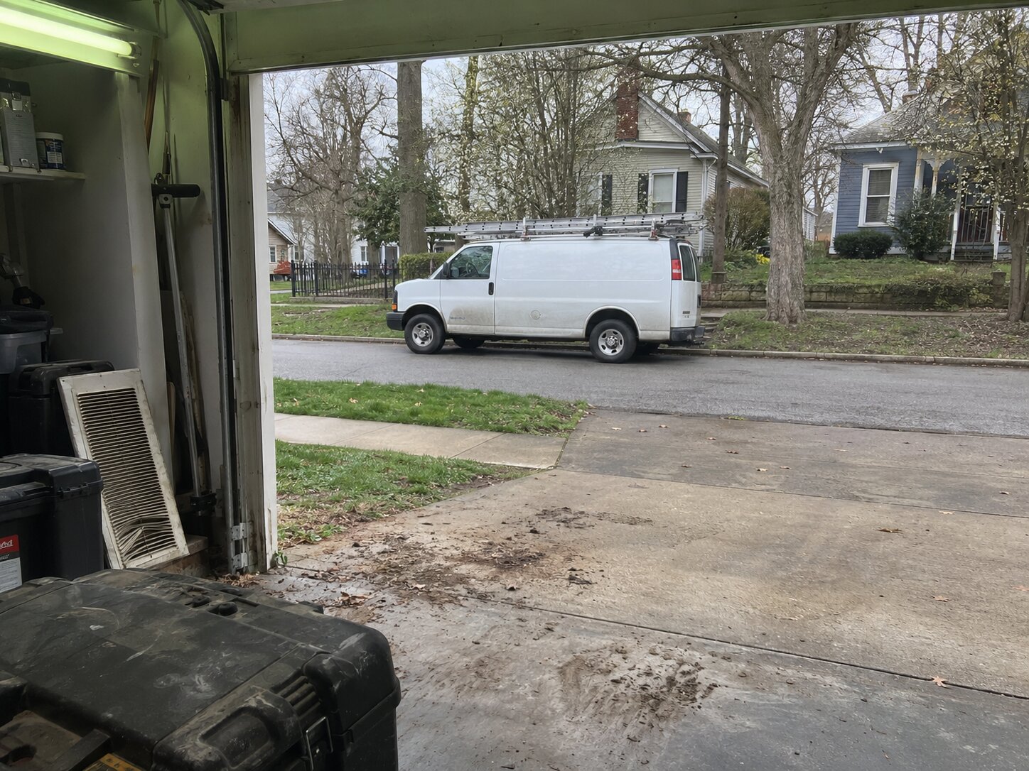 Work truck parked on a residential street in Midway Ky by Lexington Heating and Air